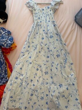 Hill House White Dress with Blue Floral Print
